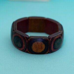 7 inch, Vintage Purple Square Box Beads Wooden Bracelet by Diamond Wood - EX9